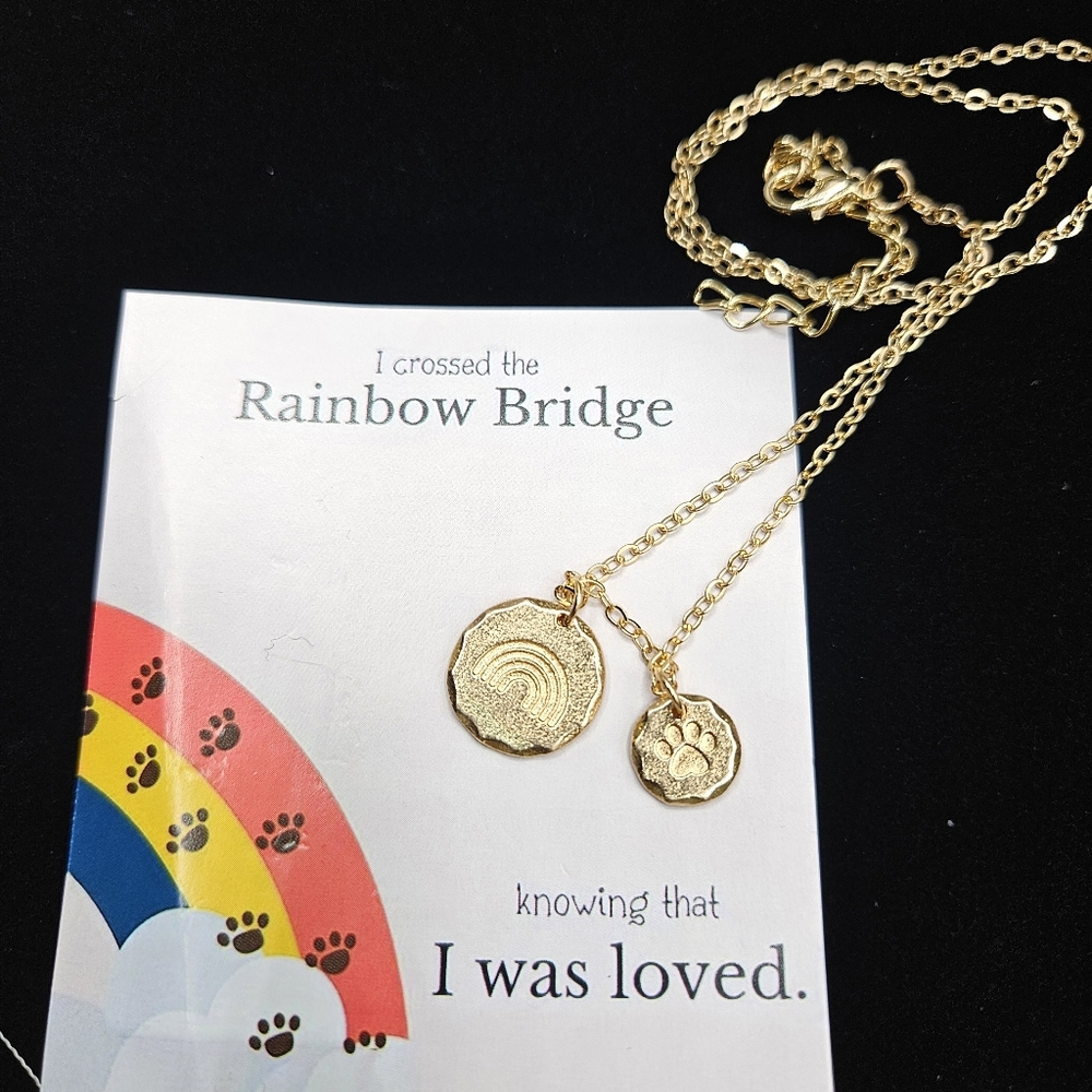 Rainbow Bridge Pet Memorial gold Necklace chain dog cat Sympathy